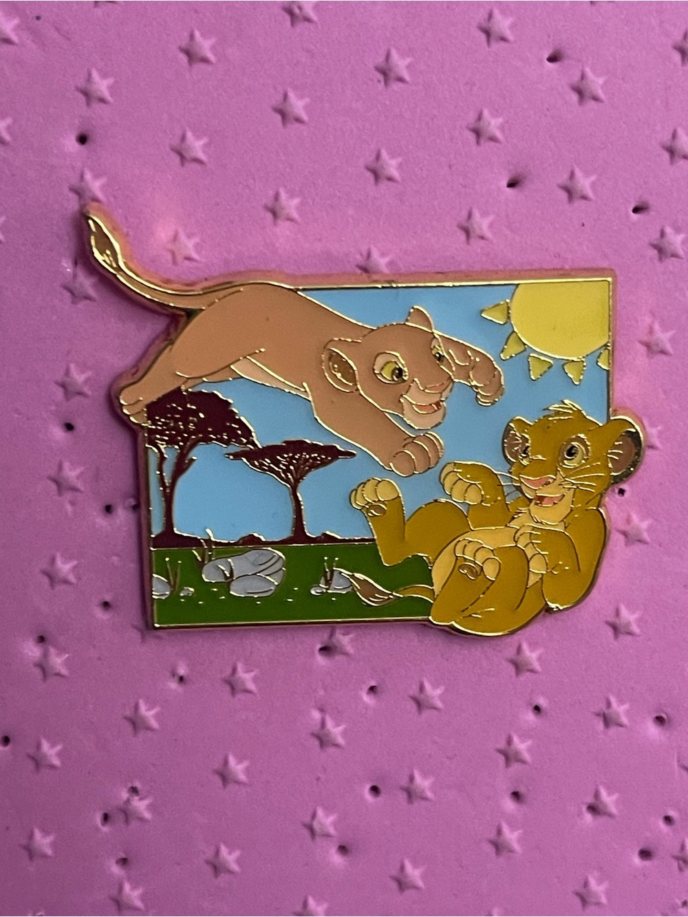 Disney Lion King Enamel Pin — Pink Background with Gold Accents